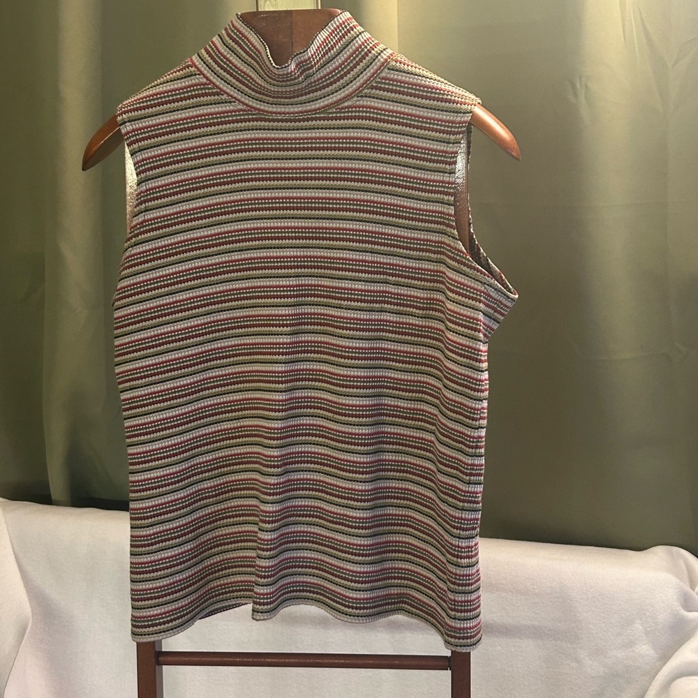 Striped Sleeveless Mock Neck Top